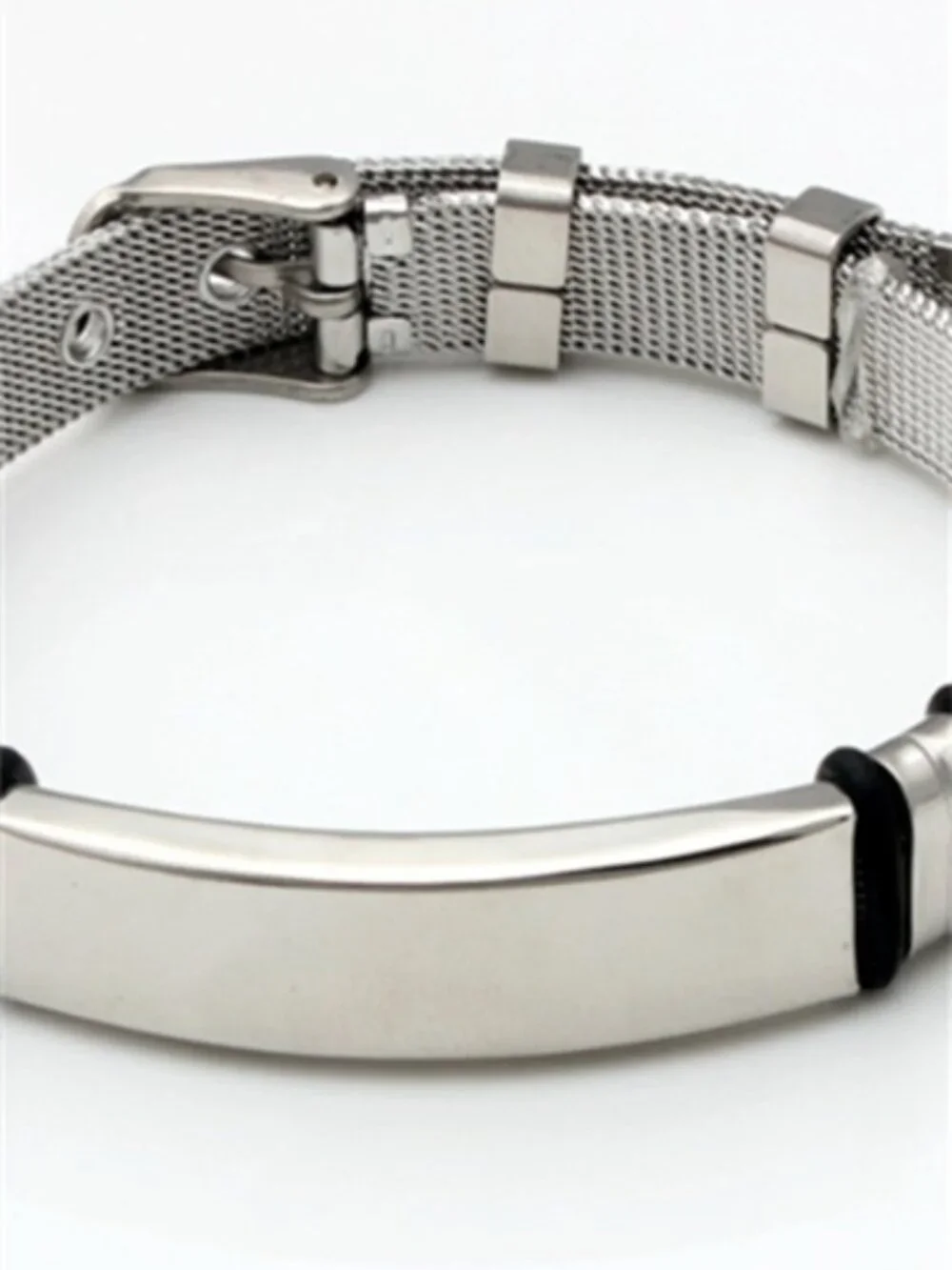 Men’s Two Tone Silicone Bracelet Matte Black Silver Engravable Bar Wrist Band Mi